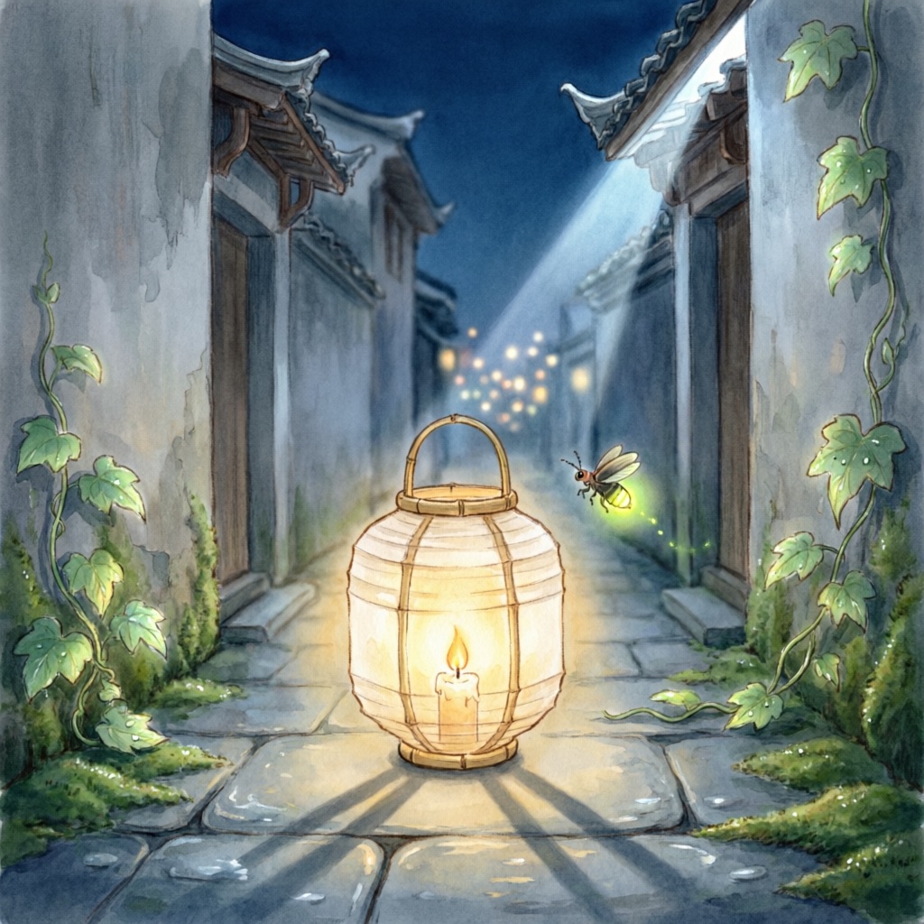 小灯笼亮亮独自站在古老小巷