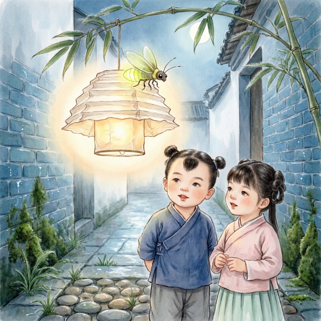 萤火虫落在灯笼灯罩上安慰亮亮