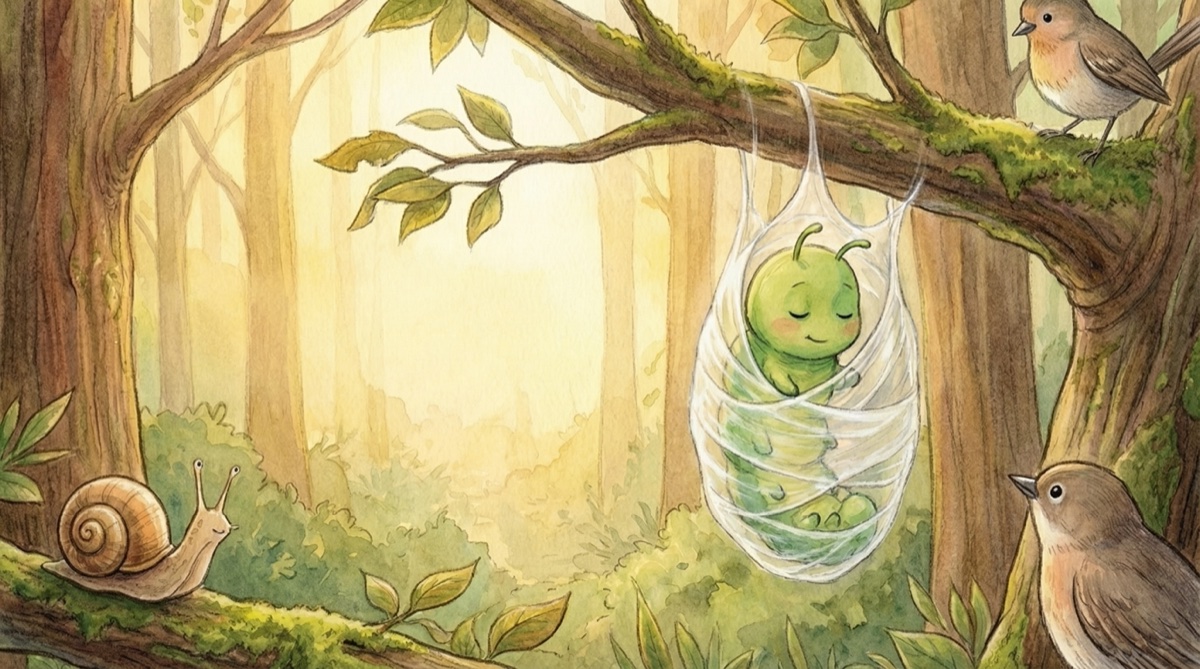 小毛毛虫阿慢在茧里安静地等待