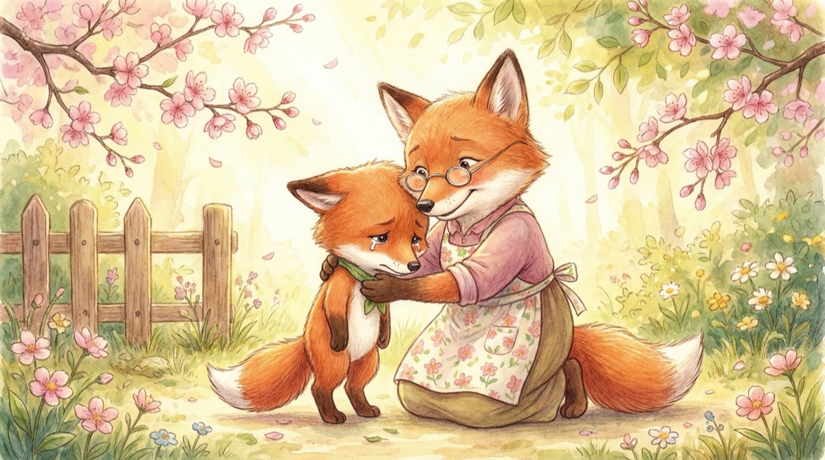 小狐狸哭着向奶奶坦白真相，奶奶温柔地拥抱安慰他