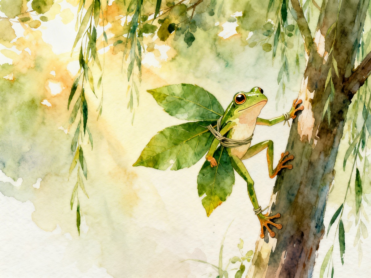 绑树叶翅膀爬树