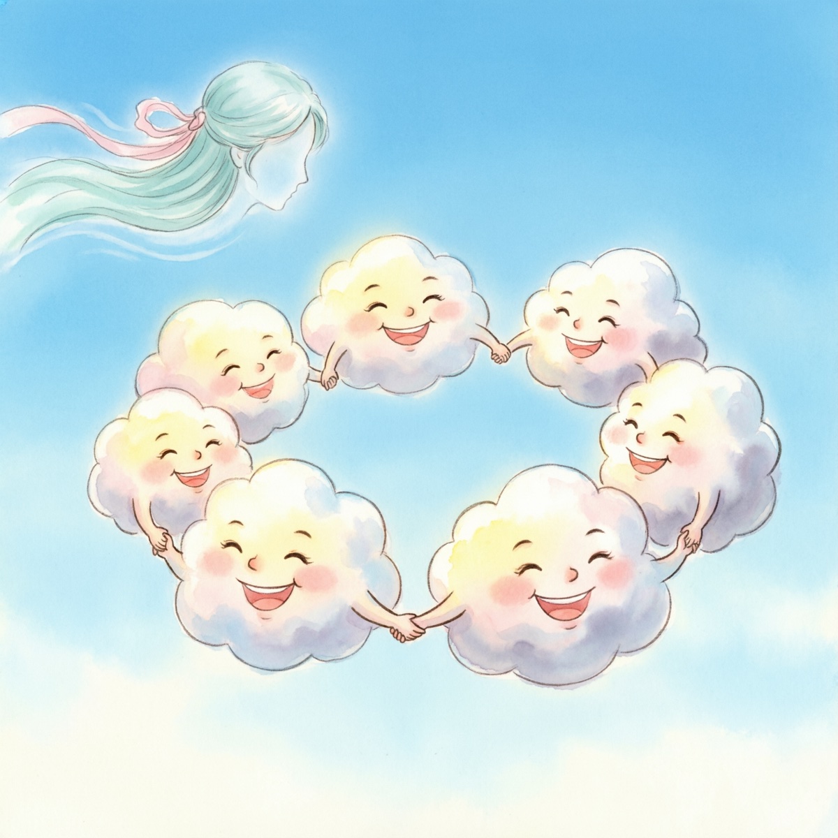云朵们欢快地一起飘动