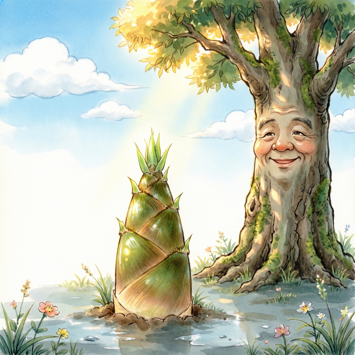 笋笋冲出地面，看见蓝天