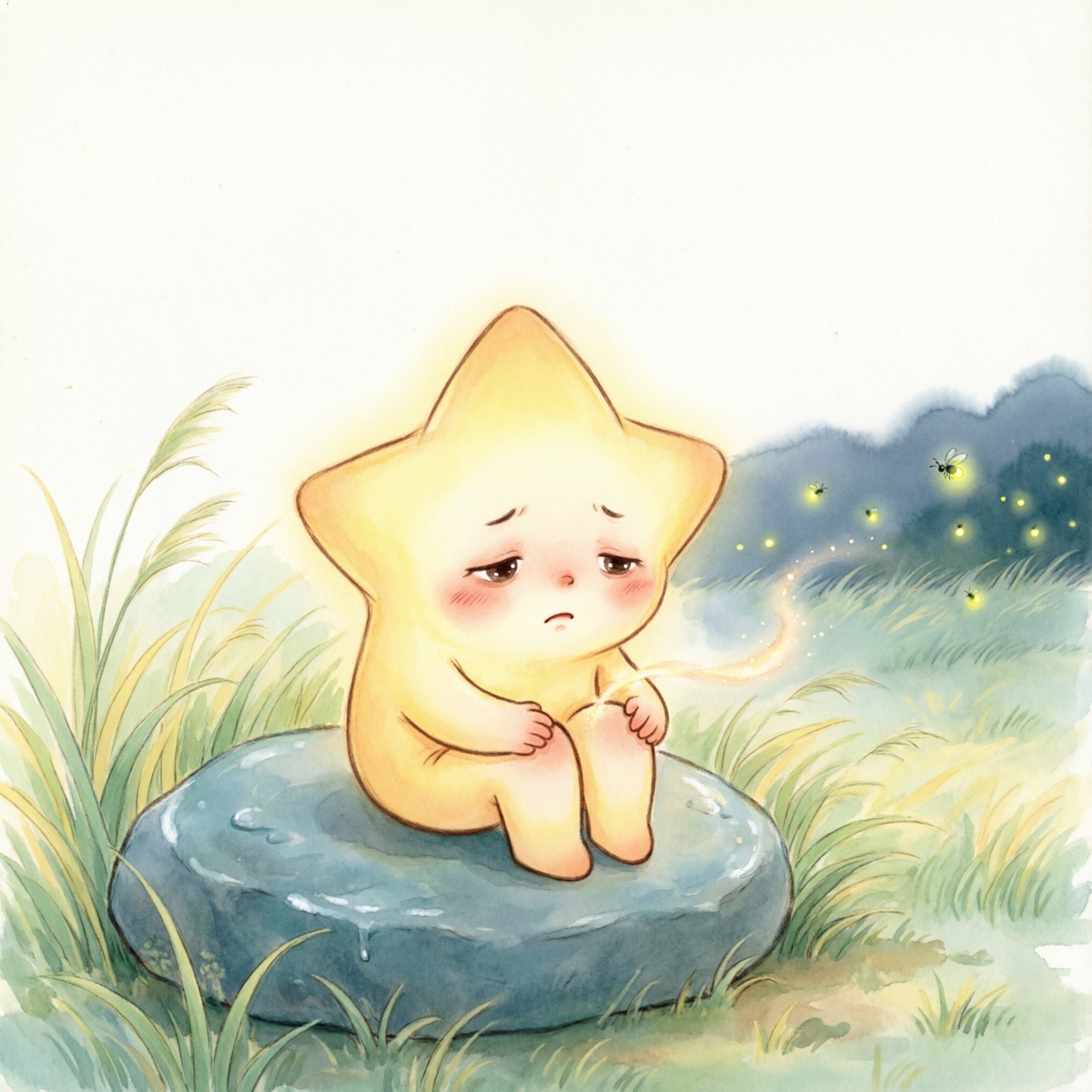 小星星坐在石头上累了